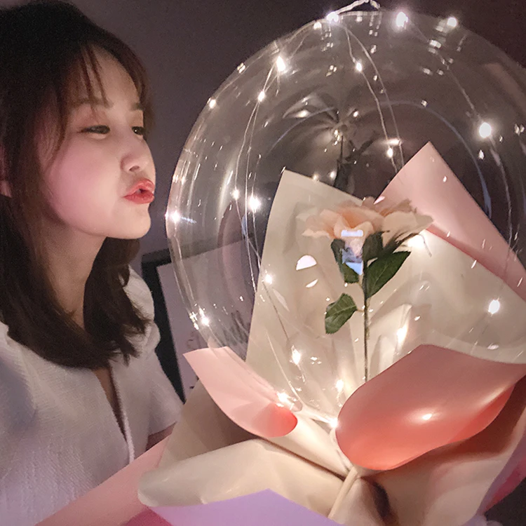 

2021 new products selling led bobo balloon round transparent rose bobo balloon wedding valentine gift