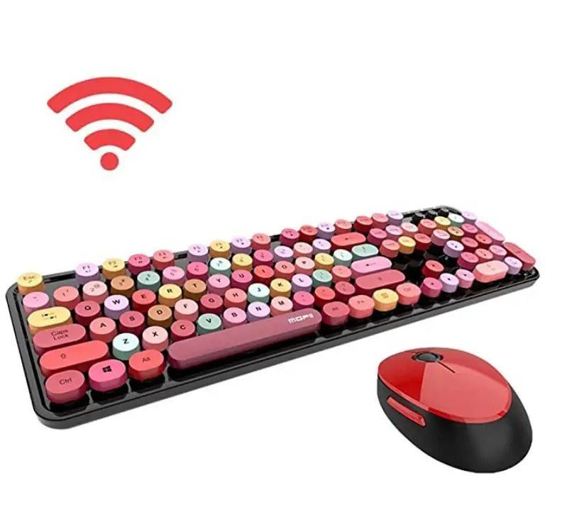 

Amazon Retro Red Colorful Wireless Keyboard and Mouse Combos Sweet Mixed Color Cute Keyboard Pink Candy Keyboard and Mouse Combo