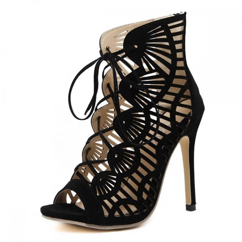 

Lace Up High Heeled Shoes Suede & anti-skidding & breathable patchwork black 100511