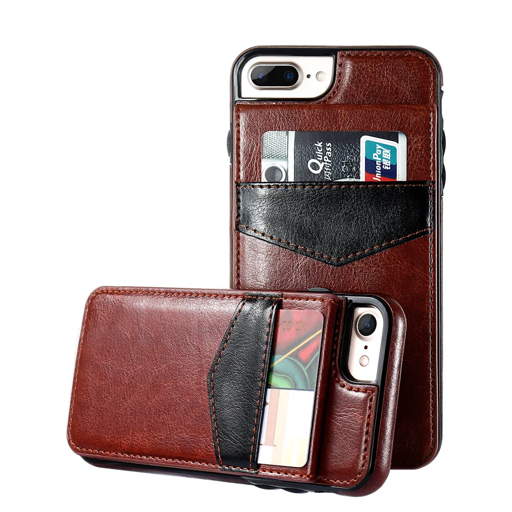 

Free Shipping 1 Sample OK RAXFLY Leather Business Credit Card Slot Cell Phone Case Card Holder For iPhone 6 7 8 Plus Phone