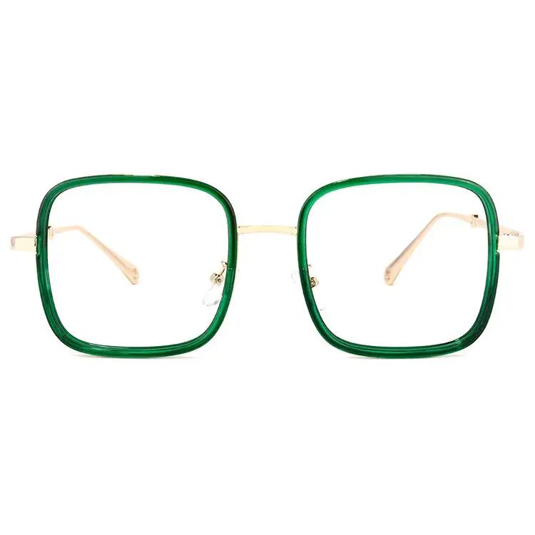 

Stylish Womens Plastic Square Green Crystal Rectangle Optical Glasses Frame Eyeglasses with Metal Temple, Shown