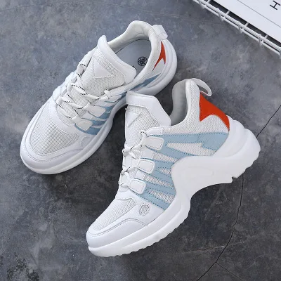 

2019 Women Lace-Up Knit Chunky Sole Casual Sneakers Stylish Flats Female Breathable Training shoes mujer Zapatillas Mujer, White