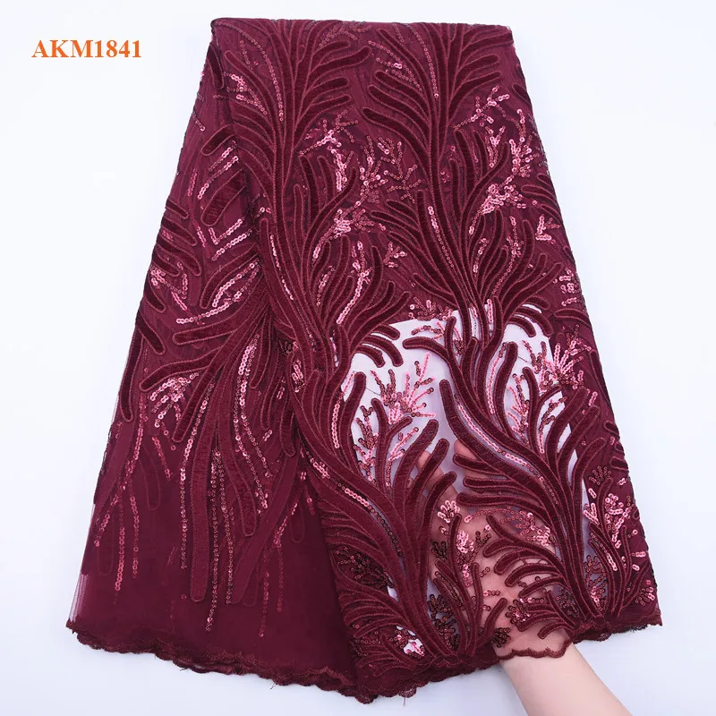 

2020 High Quality African Nigerian Sequins Lace Mesh 5Yards French Tulle Sequence Lace Fabric For Party Dress 1841