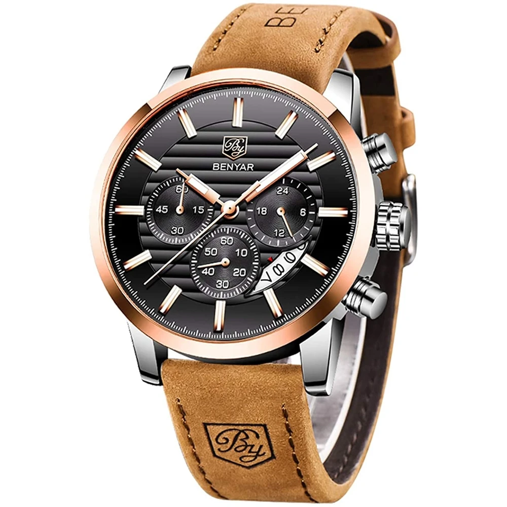 

BENYAR 5104 Top Brand Casual Fashion Men Quartz Watch Luxury Military Leather Strap Chronograph Men Watch Relogio Masculino