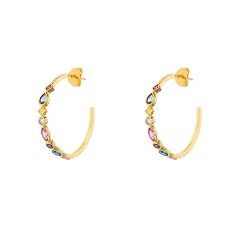 

S925 sterling silver European and American fashion C-shaped multicolored diamond earrings for women