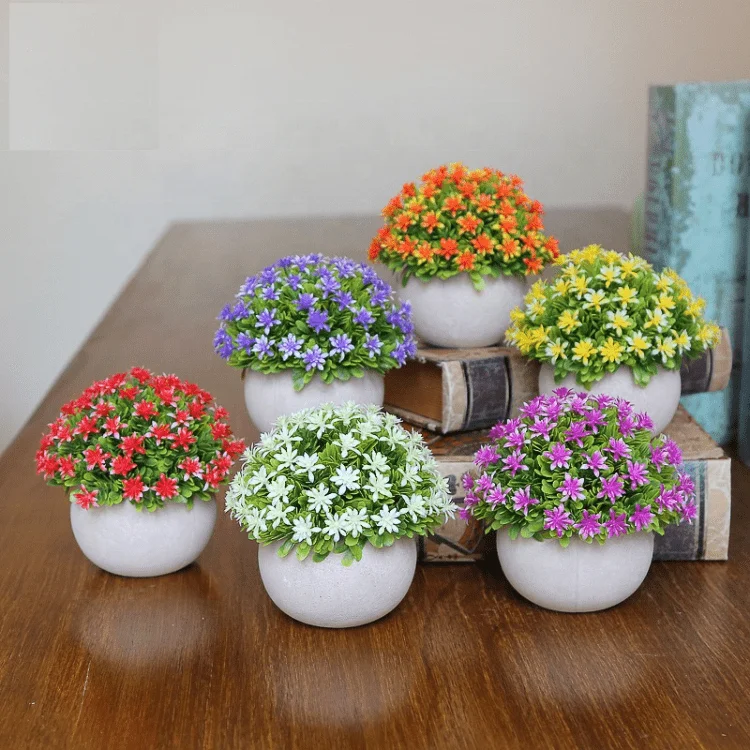 

Factory wholesale artificial flower potted plant home decoration ornaments artificial plastic flower potted plant, Cream,yellow,orange,red,purple,violet