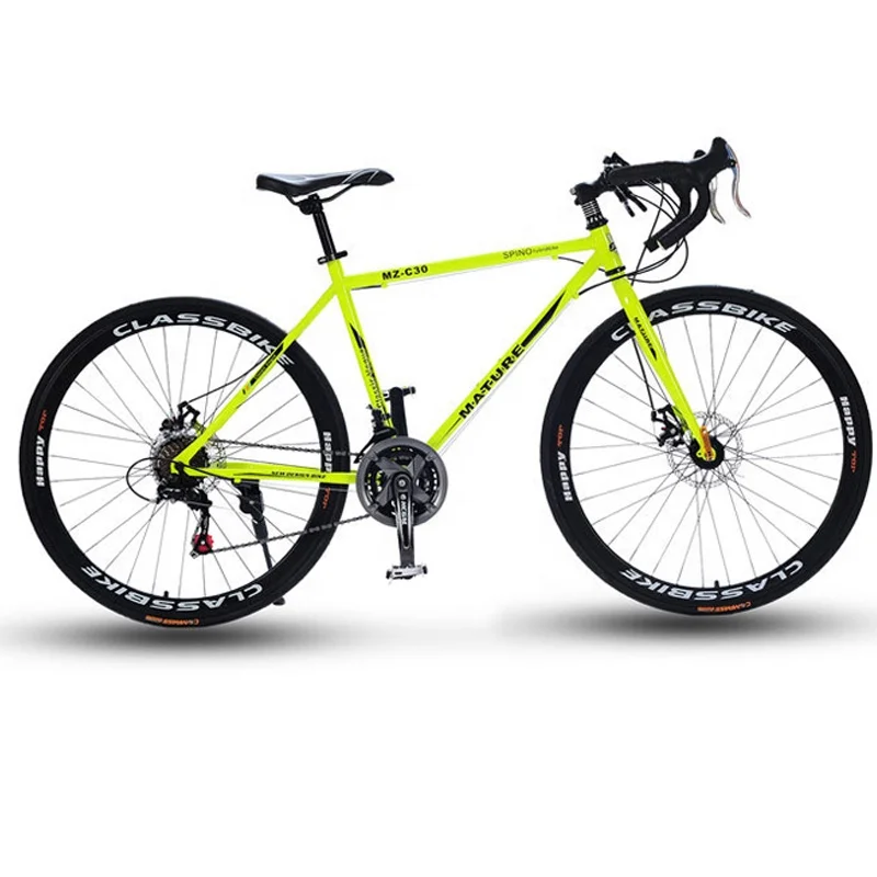 

Light green scimitar highway top sale mountain bike high carbon steel frame racing road tires horn handle adult men bicycle