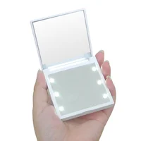 

Smart Product 2020 Portable Mini Square usb rechargeable 6pcs Led Lighted Vanity Double Side 2X Folding Makeup Pocket Mirror