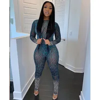 

Sexy Skinny Long Sleeve Printed Backless Jumpsuit For Women