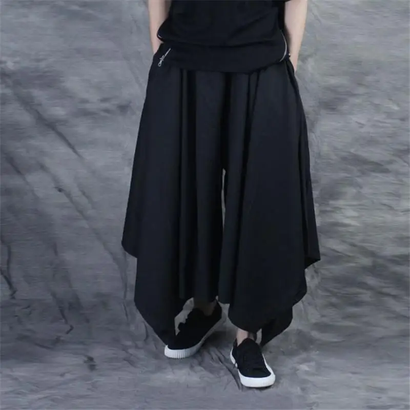 

Vintage Men Pants Elastic Casual Baggy Hakama Pants Hip-hop Men Gypsy Cotton Linen Wide-legged Loose Drawstring Hiphop