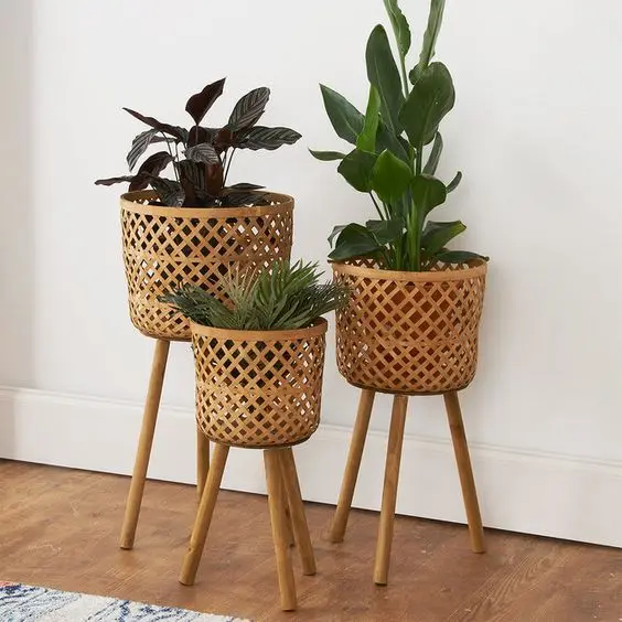 rattan planter on stand