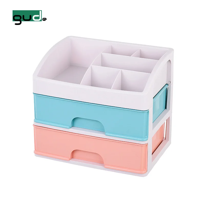 

Fashion style Larger 2 layer Plastic Clear Makeup Organizer Storage Case Holder Cosmetic rack with drawers, White