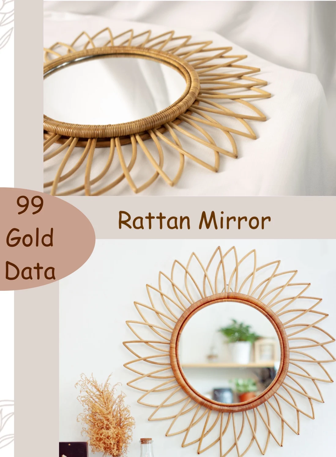 Rattan Mirror Mirrors Decor Wall Handicraft Decorative Wall Rattan