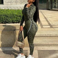 

Skinny Long Sleeve Camouflage Workout Clothing Women Two Piece Set