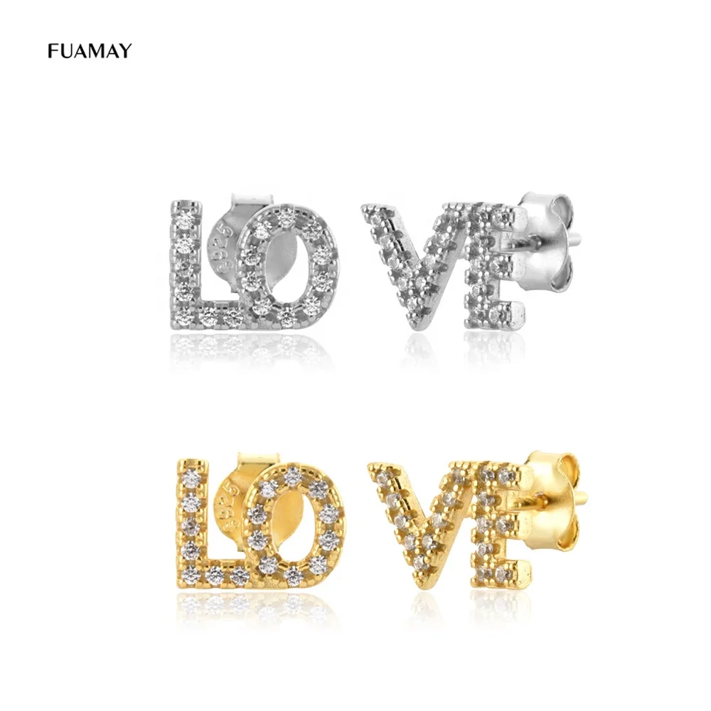 

FUAMAY 2021 New Asymmetrical Letter Love Earrings Studs Love Luxury Earrings Women