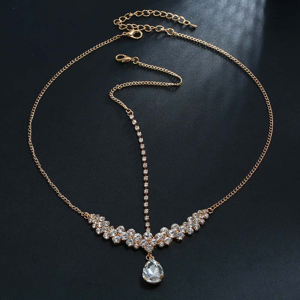 

Popular Head Chain Vintage Rhinestones Drop Headpiece for Wedding, Gold