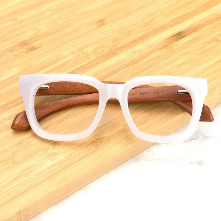 Classic Handmade Unisex Acetate Rectangle White Optical Wood Frame