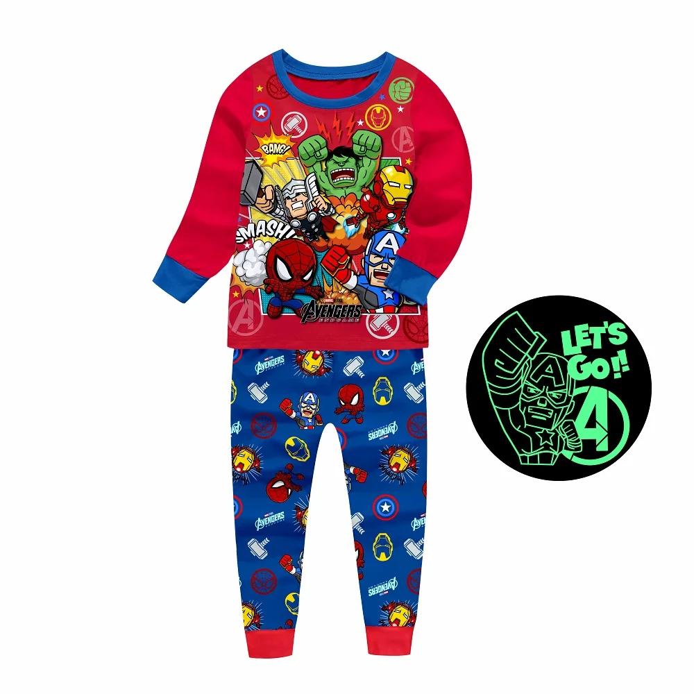 

Boys Pyjamas set super hero long sleeves Wholesale kids sleepwear glow in the dark