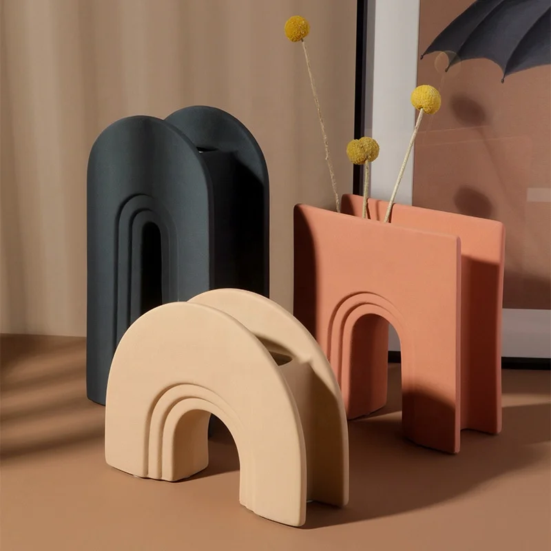 

Art geometric vase Morandi ceramic decoration simple model room porch desktop arch shape home decorative vases