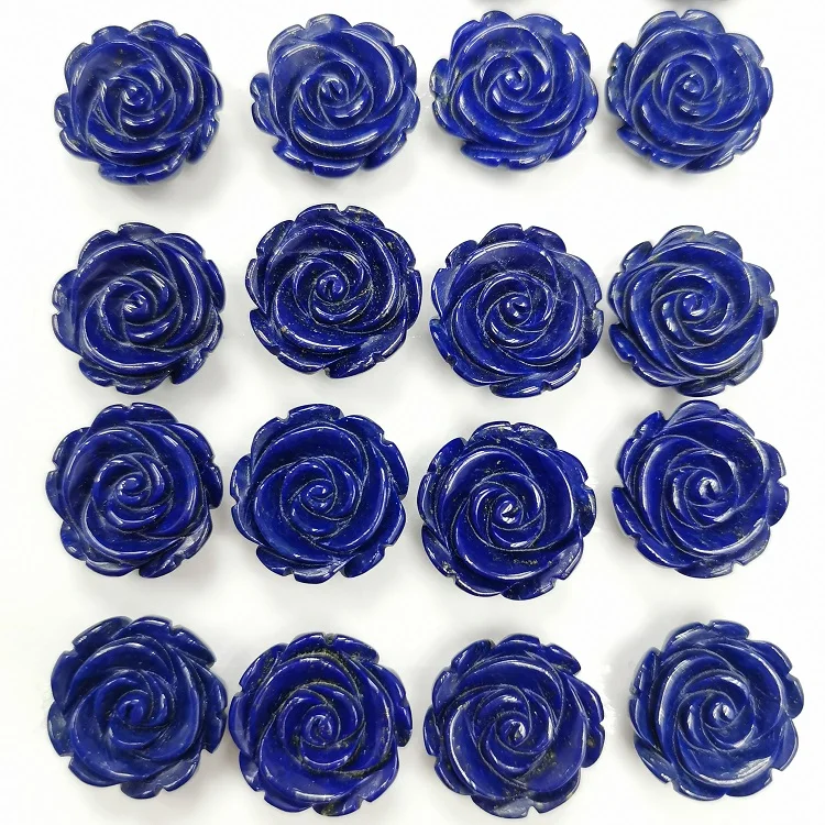 Top Quality Wholesale Natural Loose gemstone Rose Flower Cabochon with half drilled 15mm lapis lazuli  for jewelry making design