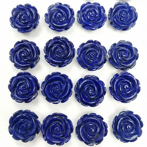 Top Quality Wholesale Natural Loose gemstone Rose Flower Cabochon with half drilled 15mm lapis lazuli for jewelry making design 2