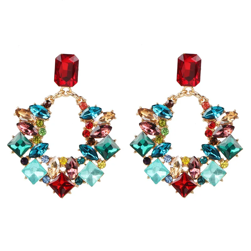 

2020 Fashion Vintage Acrylic Crystal Baroque Style Retro Geometric Red Gemstone Round Statement Drop Earrings For Women Jewelry, Colorful
