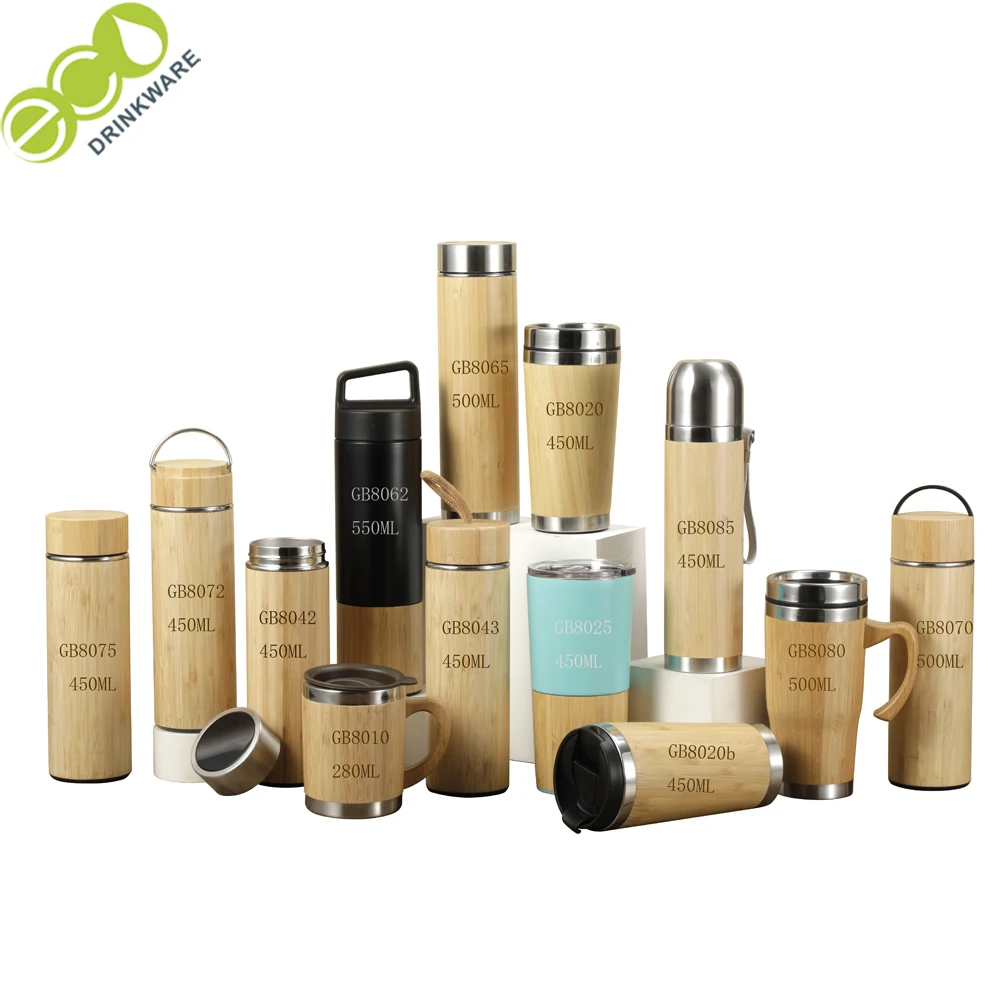 

GB8060 500ML/17OZ Natural Stainless Steel bamboo Vacuum Insulated infuser bamboo thermos Wholesale