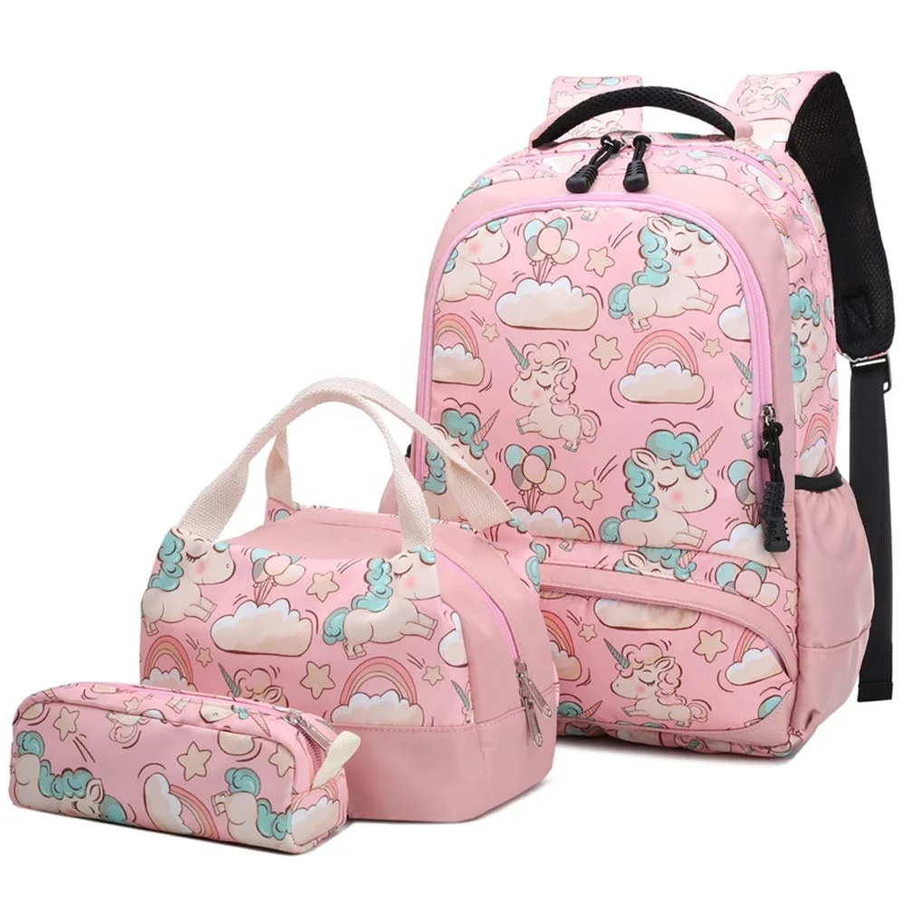 

Girls School Backpacks 3 in 1 Set Cute Unicorn Backpack with Lunch Box Pencil Case Kids Bookbag School Bags for Girls Student, Pink and sky blue