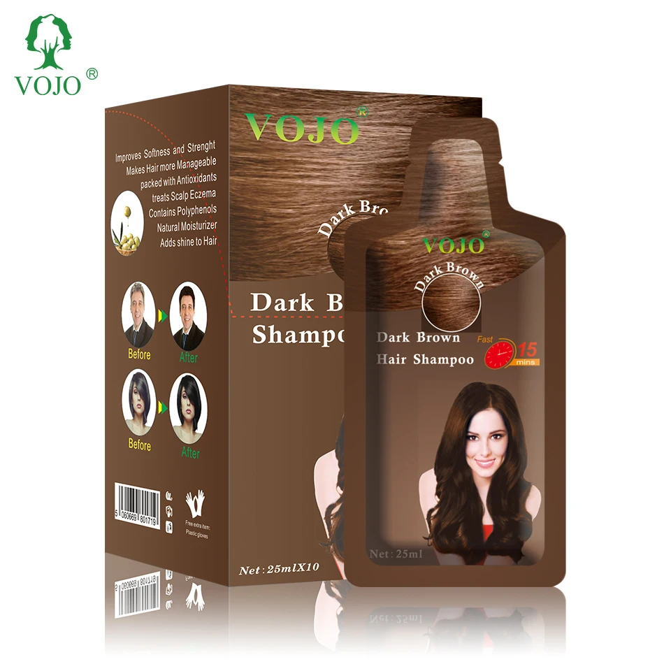 

Wholesale VOJO Brands Ammonia Free Manufacturer Private Label Dark Brown Natural Black Hair Color Shampoo in Hair Dye, Two color