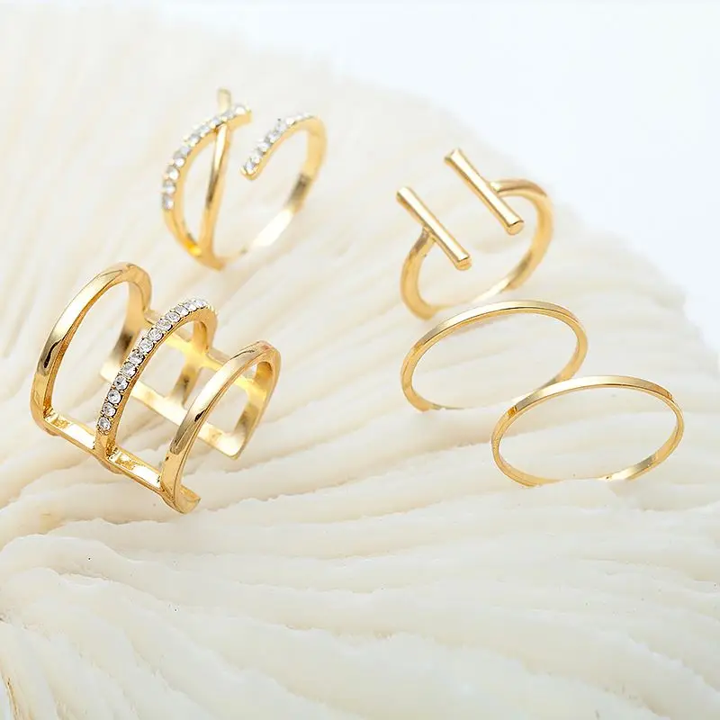 

New arrival punk women hollow out midi finger knuckle ring sets 5pcs/set gold silver plated plain mid finger rings rock jewelry, Shiny gold/silver