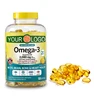 Dietary supplement omega 3 fish oil softgel capsules plus vitamin d3 to support brain and heart health