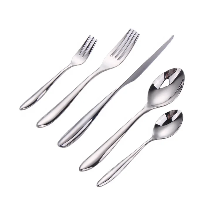 

5 Pieces Stainless Steel Cutlery Set Silverware Dinner Knife Solid Handle High Mirror Flatware Set for Wedding Hotel