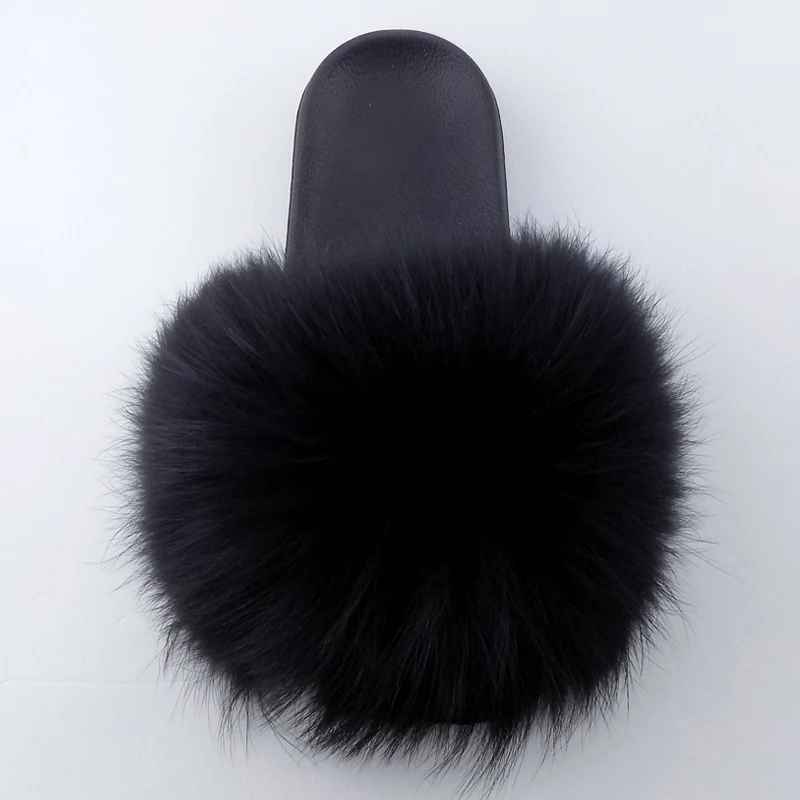 

New Arrivals womens raccoon fur slides cheap sandals and slippers for ladies, 14 colors