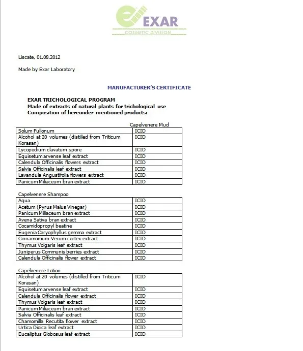certificato capelvenere