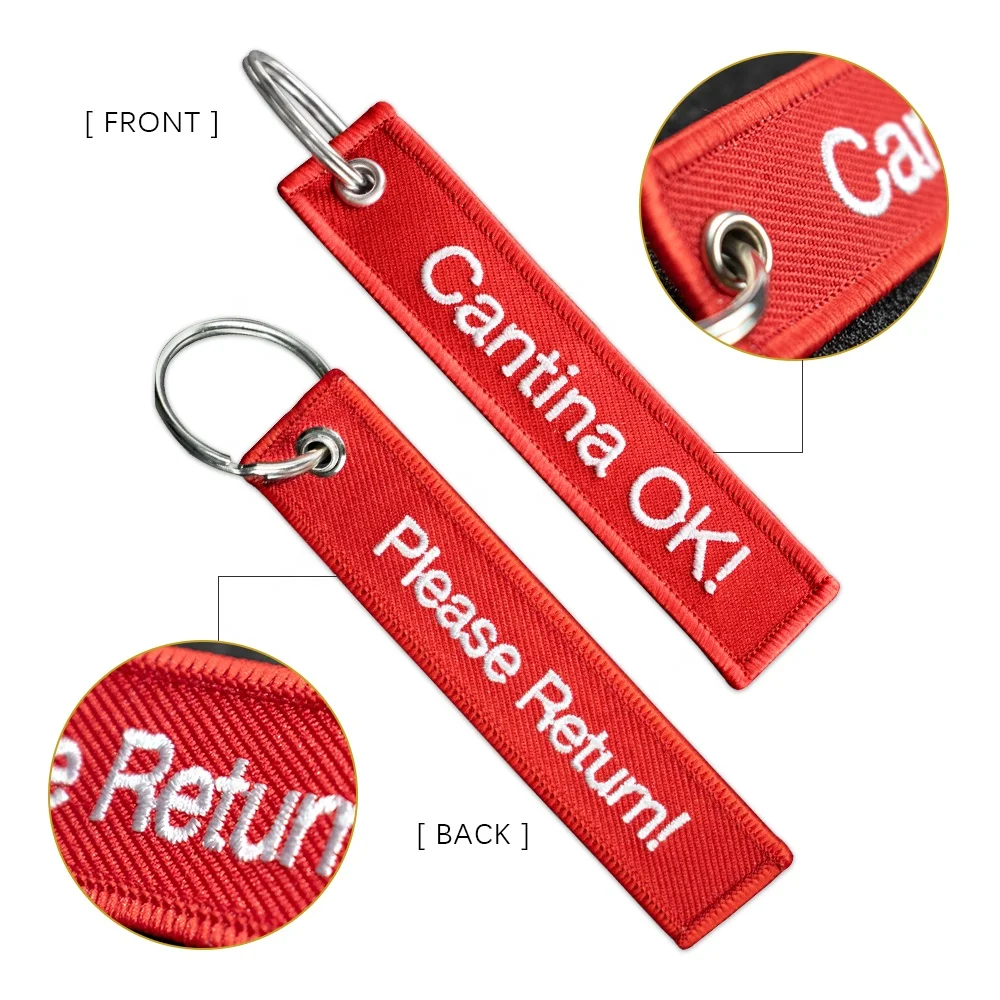 

Wholesale High Quality Embroidered Fabric Keychains Custom Logo Embroidery Key Tag