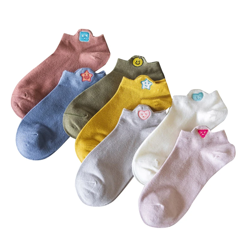 

Spring Summer Multi-color Customized Cute Cartoon Embroidery Cotton Women Girl Ankle Socks, Custom color