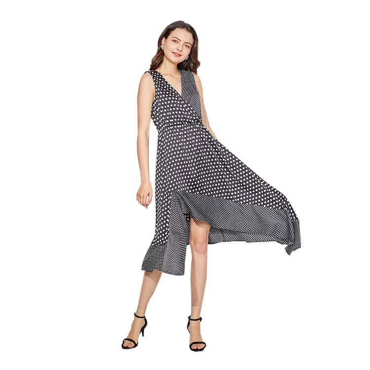 
2020 Designer High Quality Casual Dress V Neck Sleeveless Long Black Dress Bulk 