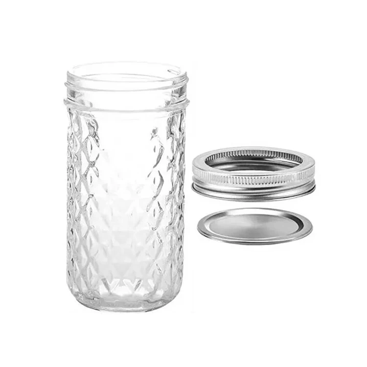

BPA Free Food Storage Glass Jar 12oz Mason Jars In Bulk With Wide Mouth Metal Lid And Band, Transparent