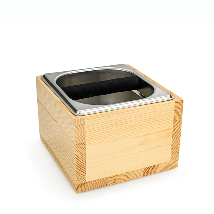 

Anti Slip Stainless Steel Wood Espresso Knock Box Coffee Grind Knock Box With Detachable Knock Bar