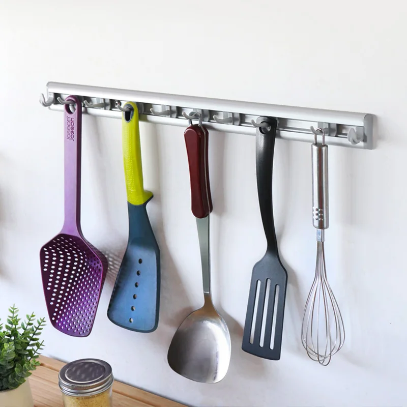 

New Design Household Magic Plastic Long Hook Cloths Storage Wall Mounted Movable Kitchen Towels Hook