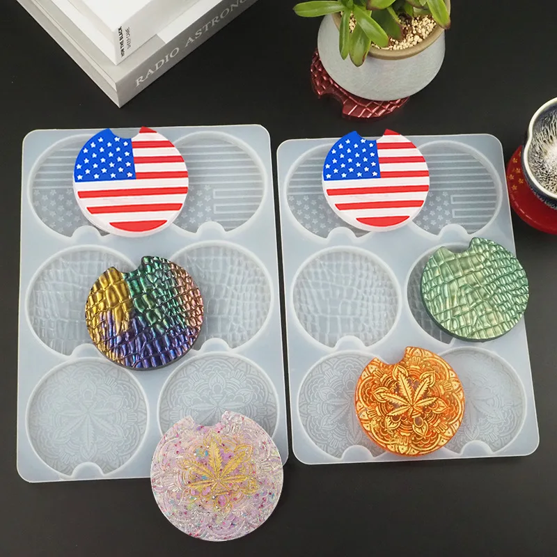 

R305 Round Cup Holder Insert Silicone Mold Cup Holder Coaster Mould American flag coaster resin molds, Stocked / cusomized