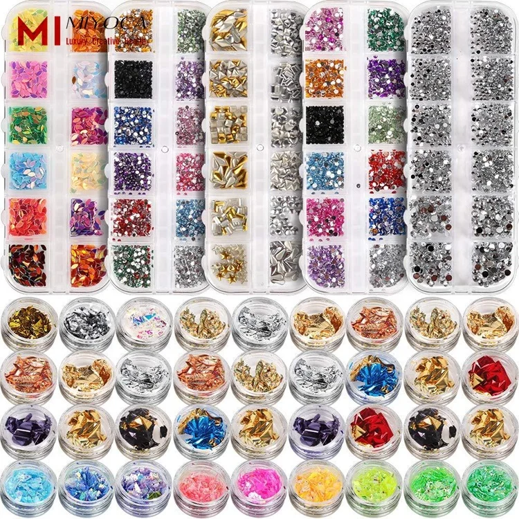 

MIYOCA 5 Box 11440pcs Nails Rhinestones and 36 Pots Foils Flakes Teenitor Professional Nail Decoration for Nails Art