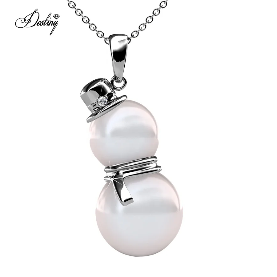 

Destiny Jewellery Christmas Snowman Pearl Pendant Necklace Jewelry Embellished with Premium Crystal