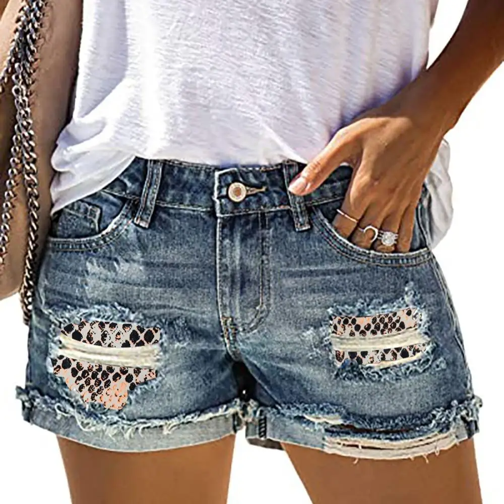 

Women's Sunflower Shorts Denim Straight Mid Waist Ripped Patchwork Jeans