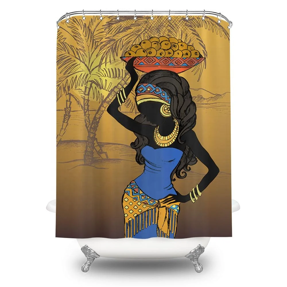 

wholesale african print shower curtains fancy black women shower curtains with 12 hooks