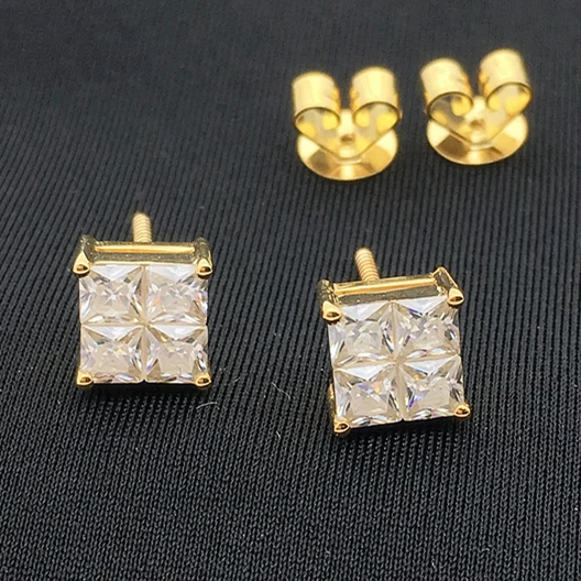 10k Real Gold Earrings Solid Yellow Gold Screw Back Moissanite Stud ...