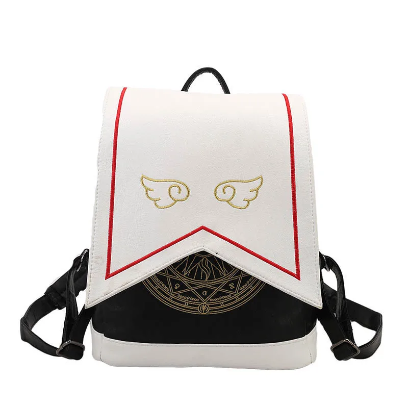 

PU leather Vintage Anime Card Captor Kawaii Cardcaptor Printing School Bags Lolita Sakura Backpack With Angel Wings