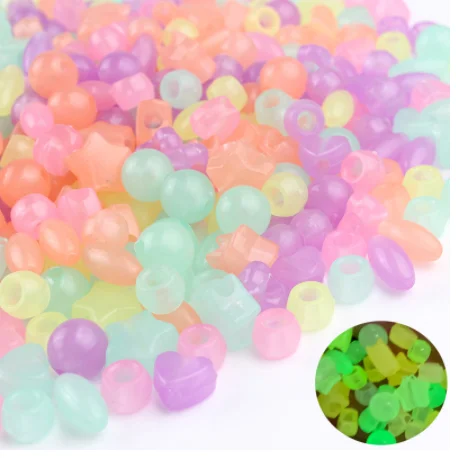 

Wholesale Mix Design Luminous Acrylic Beads Big Hole Glow Star Heart Round Loose Spacer Beads For DIY Handmade Jewelry Making