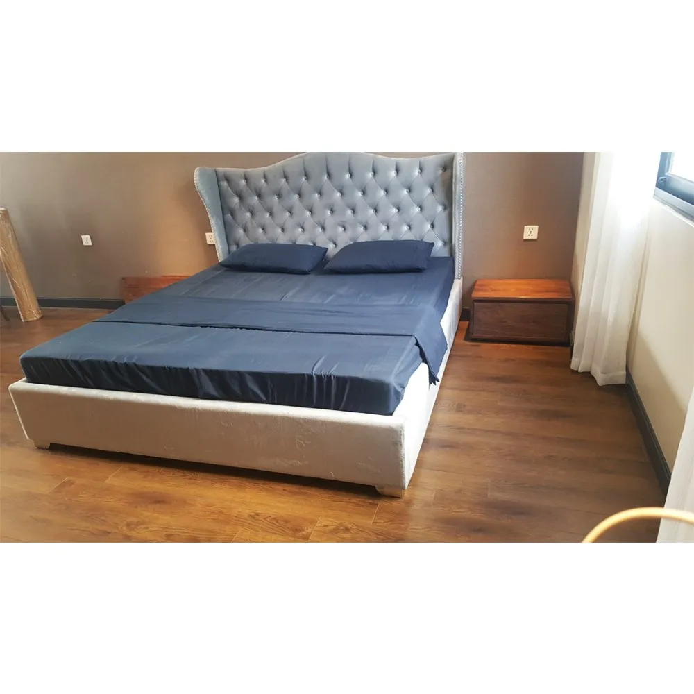 latest double design slat wood furniture bed