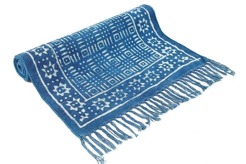 Hand Woven Cotton Durries Living Room Rugs Kitchen Rug Blue Kilim